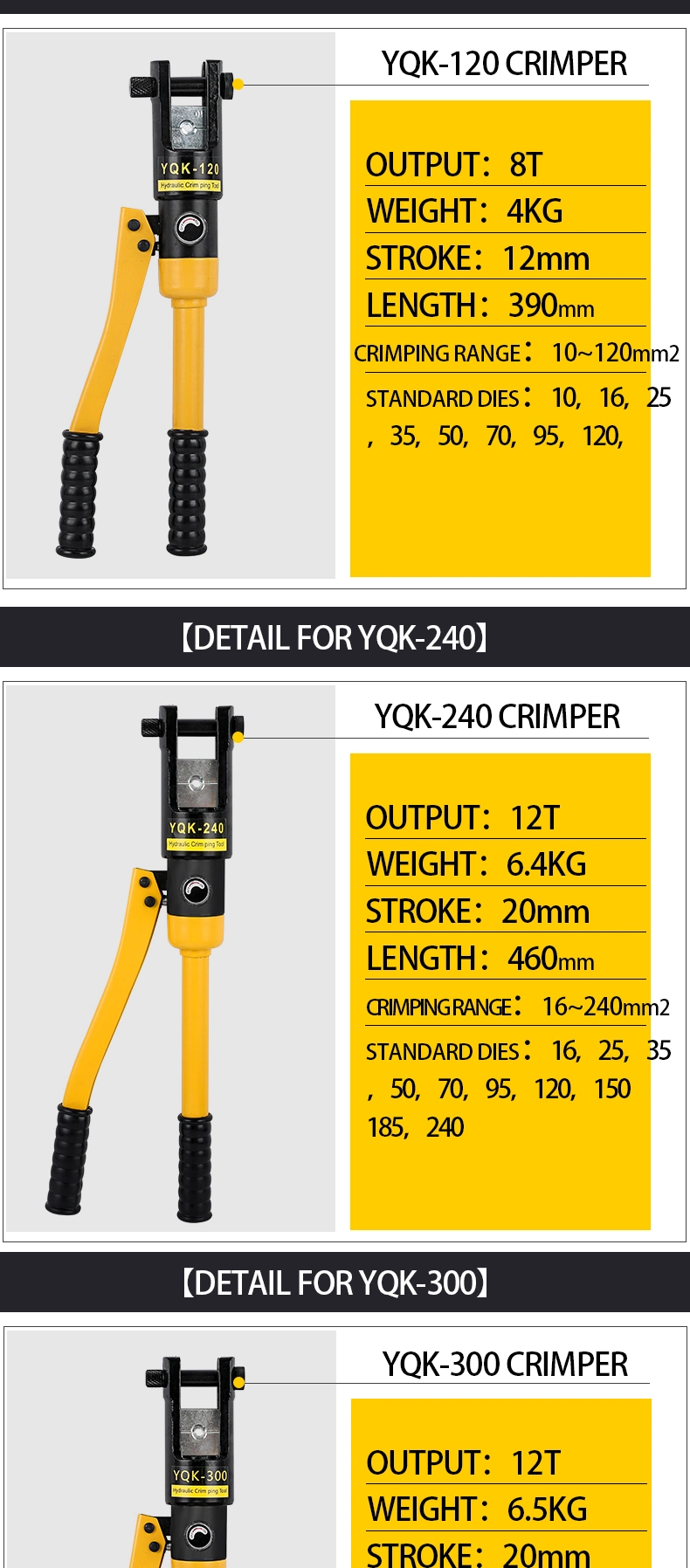 Small Cable Lug Hydraulic Pliers Manual Yqk-70 Hydraulic Crimping Tool